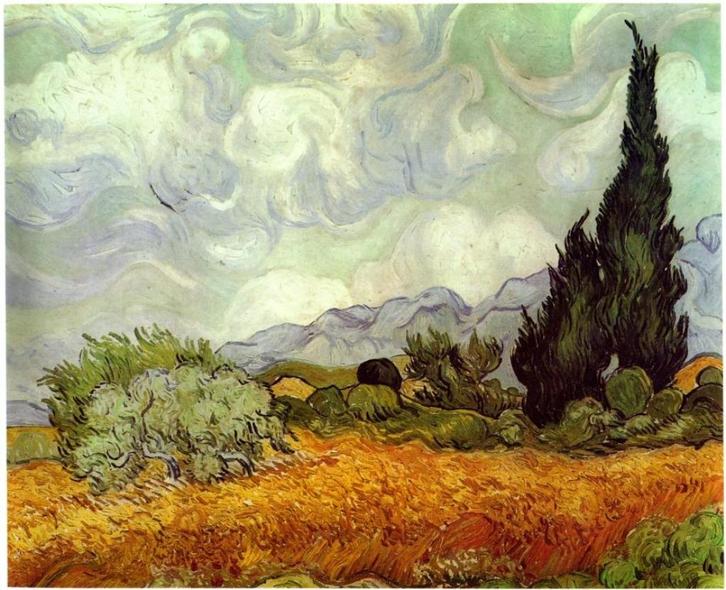 Korenveld met cypressen - Van Gogh - 1888, Antiek en Kunst, Kunst | Schilderijen | Klassiek, Verzenden