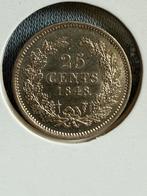 Kwartje 1848 willem II unc, Zilver, 25 cent, Ophalen of Verzenden, Losse munt
