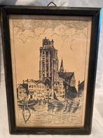 Pentekening Dordrecht Bomkade en Grote Kerk, Antiek en Kunst, Ophalen of Verzenden