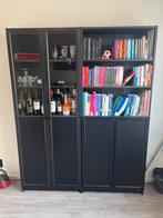 IKEA Boekenkast - Zwart met Glazen Deuren, Ophalen, 100 tot 150 cm, 200 cm of meer, 25 tot 50 cm