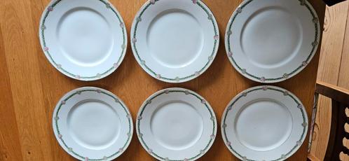 6 witte borden Limoges porselein met randje rozen, Antiek en Kunst, Antiek | Servies compleet, Ophalen of Verzenden