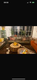 Gratis grote stoere groene leren 3 zits bank, Huis en Inrichting, Banken | Bankstellen, Gebruikt, Driepersoons, Ophalen of Verzenden