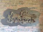 Grote vintage wanddecoratie kunststof reliëf op hout, Ophalen