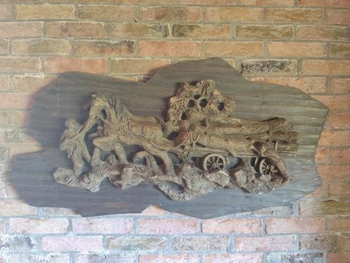Grote vintage wanddecoratie kunststof reliëf op hout, Huis en Inrichting, Woonaccessoires | Wanddecoraties, Ophalen