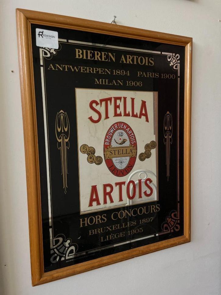 Stella artois vintage spiegel design antiek decoratie cafe, Huis en Inrichting, Woonaccessoires | Wanddecoraties, Gebruikt, Ophalen