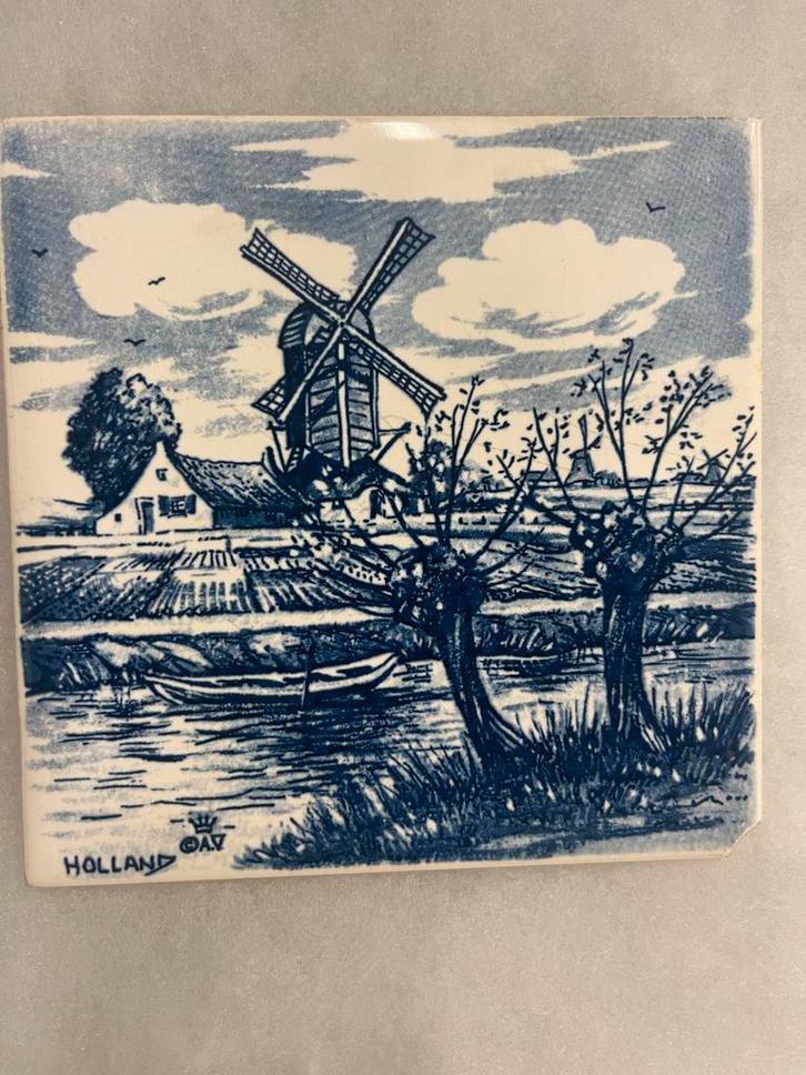 Delfts Blauw Tegel met Molen, Antiek en Kunst, Antiek | Wandborden en Tegels, Ophalen of Verzenden