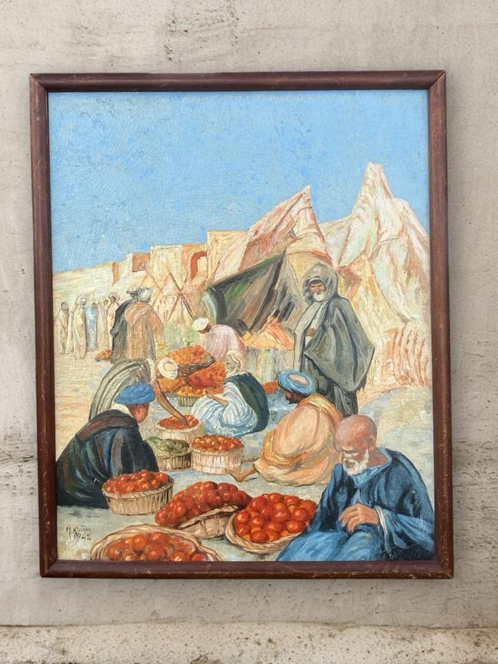 Fruitmarkt Marokko , Noord Afrika 1942, Antiek en Kunst, Kunst | Schilderijen | Klassiek, Ophalen