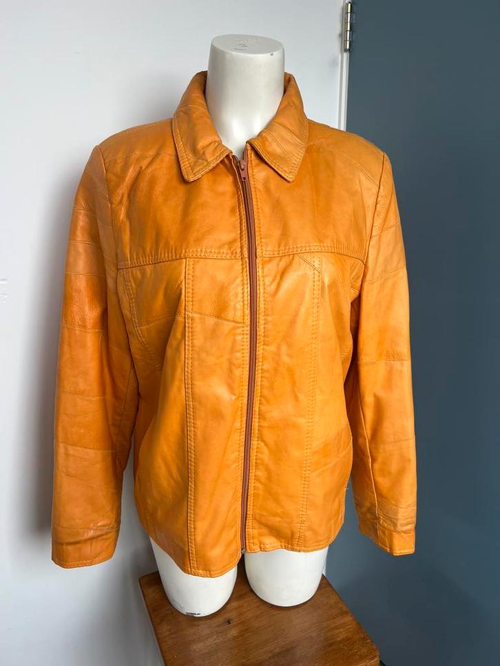 Italia geel okergeel leer leren jasje jack l, Kleding | Dames, Jassen | Zomer, Zo goed als nieuw, Maat 42/44 (L), Geel, Ophalen of Verzenden