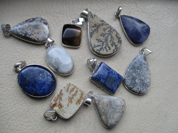 partij van 100 verzilverde natuursteen hangers, Sieraden, Tassen en Uiterlijk, Kettinghangers, Nieuw, Zilver, Zilver, Met edelsteen