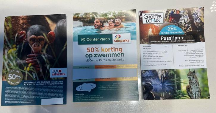 Kortingsbonnen center parcs Zoo en sunparks, Tickets en Kaartjes, Recreatie | Dierentuinen, Drie personen of meer, Kortingskaart