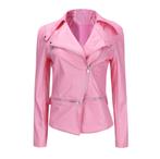 Roze leren jas dames biker korte motorjas zomerjas vrouwen, Verzenden, Nieuw, Maat 38/40 (M), Roze