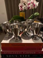 Zgan bekers glazen zilver rvs inox guy degrenne set van 6, Huis en Inrichting, Verzenden, Zo goed als nieuw, Overige stijlen, Overige materialen