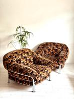 Vintage chromen loungestoelen jaren 70 set van 2, Huis en Inrichting, Fauteuils, Ophalen, 75 tot 100 cm, Zo goed als nieuw, Metaal