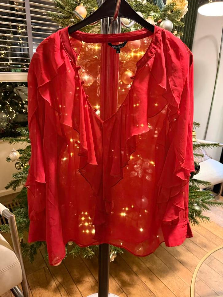 Elegante rode blouse met ruches - Maat 44 MS Mode, Kleding | Dames, Blouses en Tunieken, Zo goed als nieuw, Maat 42/44 (L), Rood