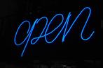 Neon led tekst OPEN  in blauwe kleur, Ophalen, Gebruikt, Lichtbak of (neon) lamp