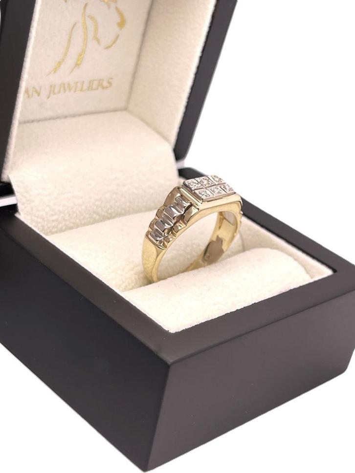14 Karaat Bicolor Gouden Heren Rolex Ring - Cubic Zirkonia, Sieraden, Tassen en Uiterlijk, Ringen, Zo goed als nieuw, Heer, 19 tot 20