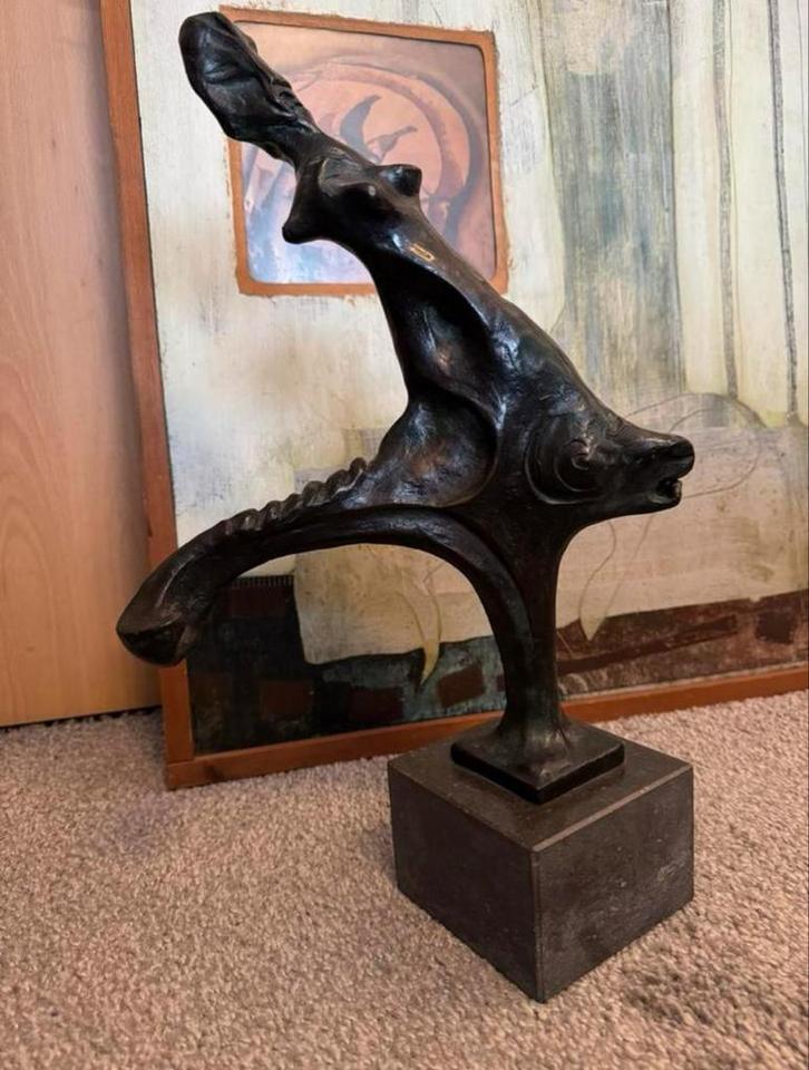 Jan te Wierik - Sculptuur in brons - De Vis, Antiek en Kunst, Kunst | Beelden en Houtsnijwerken, Ophalen of Verzenden