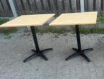 Twee vierkanten bistro tafels houten blad metaal zwarte poot, Huis en Inrichting, Tafels | Eettafels, Ophalen, Rond, 50 tot 100 cm