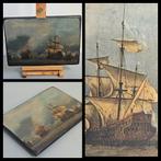 Willem van de velde de jonge,  vierdaagse zeeslag op paneel, Antiek en Kunst, Ophalen of Verzenden