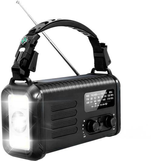 Noodradio - 20.000 mAh - Zonnepaneel - Zwengel - Zaklamp, Audio, Tv en Foto, Radio's, Nieuw, Radio, Ophalen of Verzenden