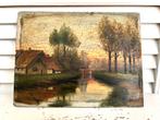 Antiek olieverf schilderstukje paneel zonder lijst landschap, Ophalen
