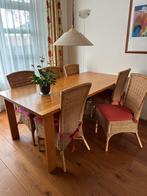 Zes rieten eetkamerstoelen, Huis en Inrichting, Stoelen, Ophalen, Gebruikt, Bruin, Riet of Rotan