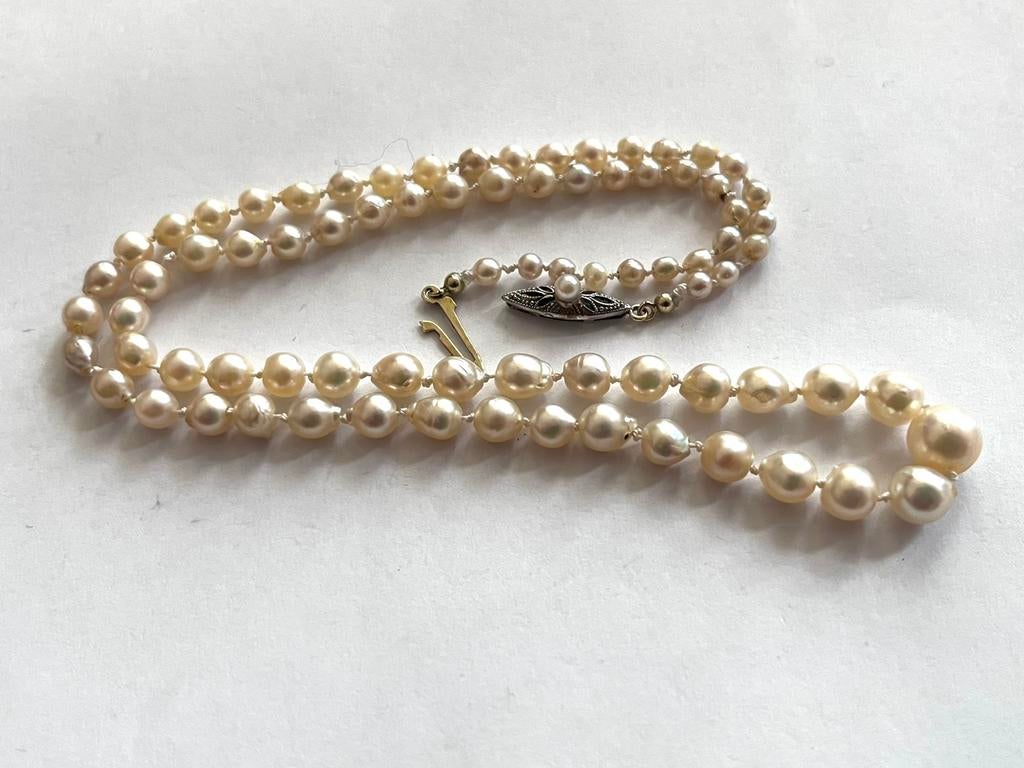 Antieke ketting c 1910 goud natuurparels, Sieraden, Tassen en Uiterlijk, Antieke sieraden, Ophalen of Verzenden, Goud, Ketting