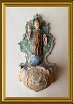 Antiek biscuit porseleinen wijwatervaatje : jezus, wereldbol, Ophalen of Verzenden