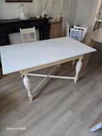 Landelijke brocante eettafel met 4 eetkamerstoelen, Ophalen, Gebruikt, Brocante landelijk, 50 tot 100 cm