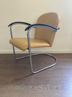 2 maal Gispen 414 fauteuil , chroom , maisgeel leder., Gebruikt, Minder dan 75 cm, Design, Ophalen of Verzenden