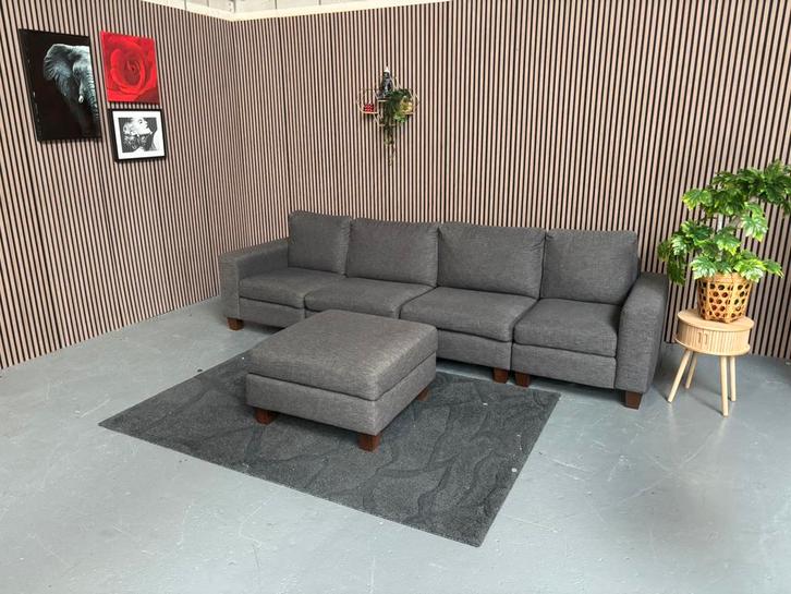 GRATIS LEVERING 4Zits Bank + Poef 335x95 GEREINIGD, Huis en Inrichting, Banken | Bankstellen, Zo goed als nieuw, Rechte bank, Vierpersoons of meer