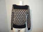 King Louie gebreide trui zwart met goud bloemen print L, Verzenden, Zwart, Maat 42/44 (L), Zo goed als nieuw