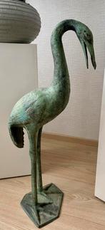 Zwaar bronzen kraanvogelbeeld.     80 cm., Antiek en Kunst, Ophalen of Verzenden