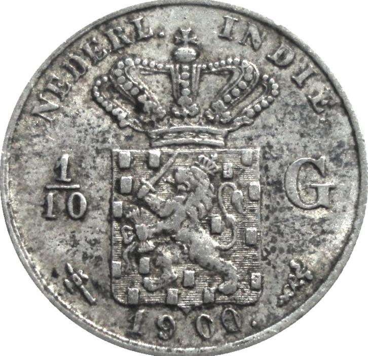 Nederlands-Indië 1/10 gulden 1900 (zilver), Postzegels en Munten, Munten | Azië, Losse munt, Zuidoost-Azië, Zilver, Ophalen of Verzenden