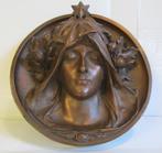 Antiek bronzen art nouveau muurdecoratie, vrouwenhoofd, Antiek en Kunst, Kunst | Beelden en Houtsnijwerken, Verzenden