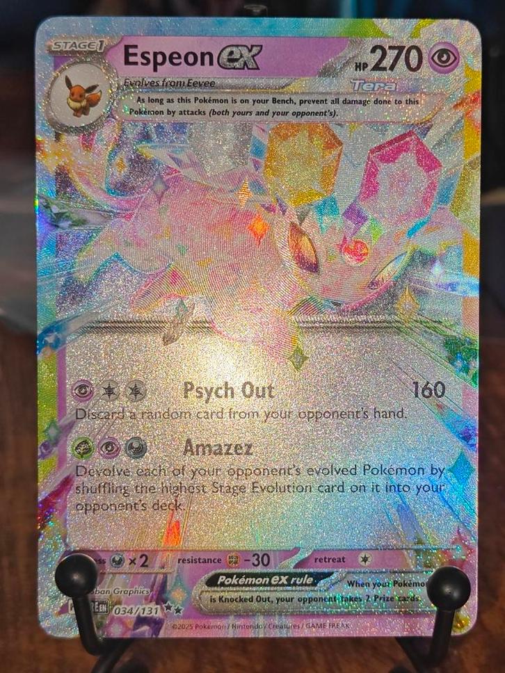 Espeon ex prismatic evolution, Hobby en Vrije tijd, Verzamelkaartspellen | Pokémon, Zo goed als nieuw, Ophalen of Verzenden