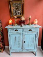 Geleefde Blauwe Brocante Commode Kast Dressoir, Ophalen, X, Voetruimte, Minder dan 50 cm