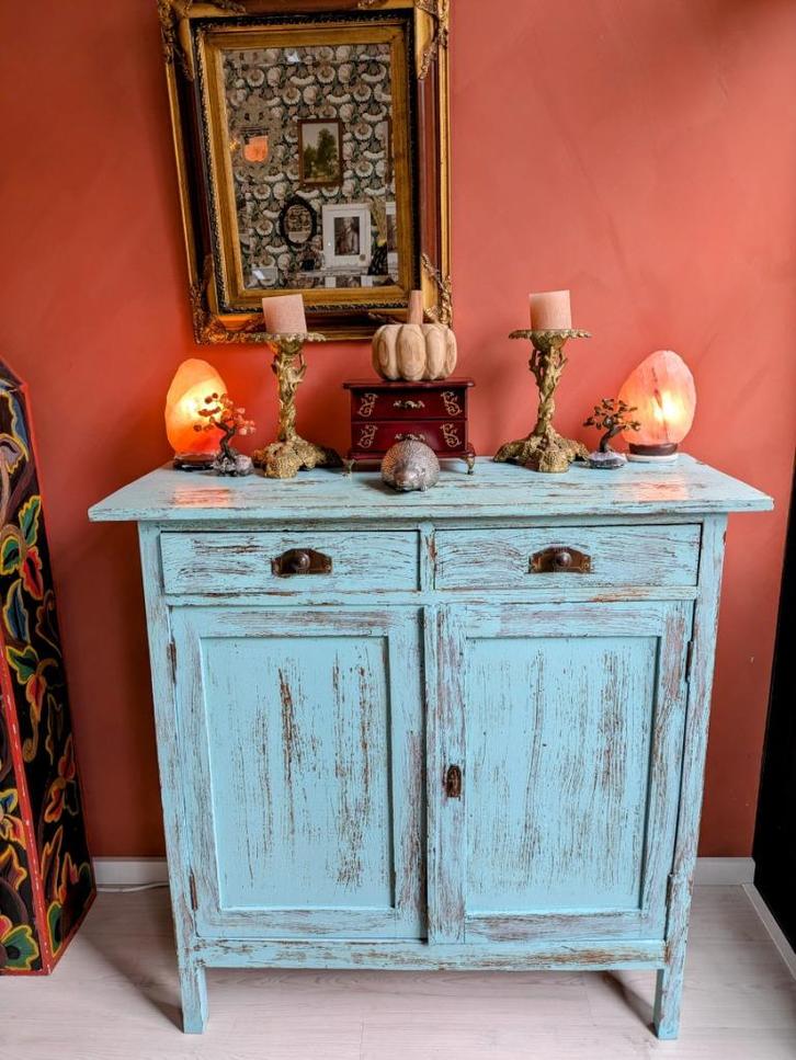 Geleefde Blauwe Brocante Commode Kast Dressoir, Kinderen en Baby's, Kinderkamer | Commodes en Kasten, Zo goed als nieuw, Commode