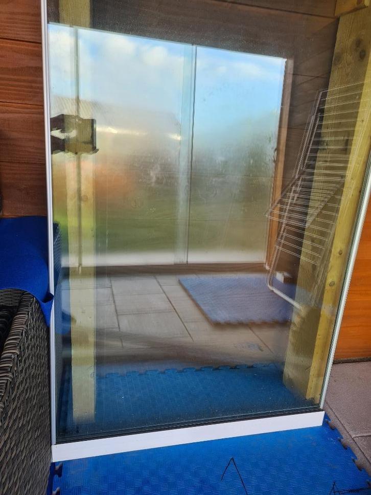 Glazen schuifwand 3 delig 2.44 mtr, Doe-het-zelf en Verbouw, Glas en Ramen, Zo goed als nieuw, Glasplaat, 80 tot 120 cm, 80 tot 120 cm