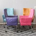 9 Montis Chaplin stoelen verschillende vrolijke kleuren €525, Ophalen of Verzenden, Zo goed als nieuw, Leer, Vijf, Zes of meer stoelen