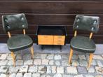 Vintage groene skai lederen stoel, Ophalen, Gebruikt, Overige kleuren, Hout