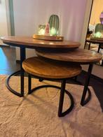 3 delig tafelset van mangohout, Huis en Inrichting, Tafels | Salontafels, Ophalen, Rond, 50 tot 100 cm, Zo goed als nieuw