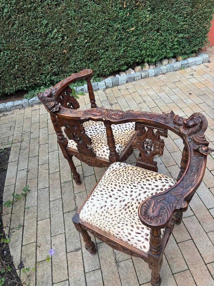 Vintage Tete a tete stoel hout, Antiek en Kunst, Antiek | Meubels | Stoelen en Banken, Ophalen