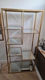 Stijlvol gouden wandrek / stellingkast / vitrinekast, Ophalen, Met plank(en), Gebruikt, 50 tot 100 cm
