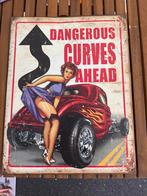 Retro Metalen Bord - Dangerous Curves Ahead, Ophalen, Gebruikt