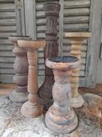Vijf houten kandelaars kandelaar stoer sober landelijk hout, Huis en Inrichting, Woonaccessoires | Kandelaars en Kaarsen, Ophalen