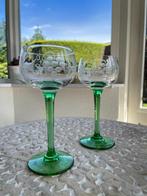 Franse wijnglazen (3 soorten) met (retro) groene voet, Verzamelen, Glas en Borrelglaasjes, Ophalen of Verzenden, Zo goed als nieuw