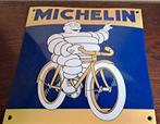 Emaille bord Michelin fiets prachtige gllimmende Reproductie, Verzamelen, Ophalen of Verzenden, Nieuw, Reclamebord