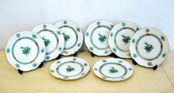 8 Herend gebaksbordjes Chinese Bouquet "Apponyi Green"  beschikbaar voor biedingen