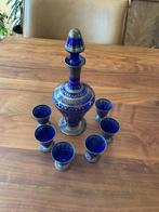 Likeurset, paarsblauw met decoratie uit Bohemen, Antiek en Kunst, Antiek | Glas en Kristal, Ophalen of Verzenden